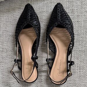 Guilhermina Black Woven Pointed-Toe Slingback Flats